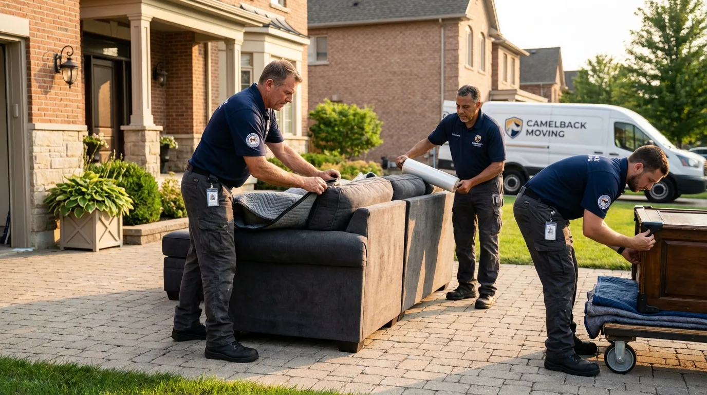 Large estate moving crew wrapping furniture in Victoria, KS